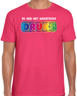 Foute party t-shirt heren - Ik heb het hartstikke druks - roze - carnaval XL