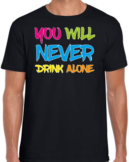 Foute party t-shirt heren - you will never drink alone - zwart - carnaval L