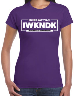 Foute Party T-shirt voor dames - ik heb last van IWKNDK - paars - carnaval/themafeest L