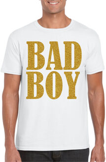 Foute party t-shirt voor heren - Bad Boy - wit - glitter - carnaval/themafeest 2XL