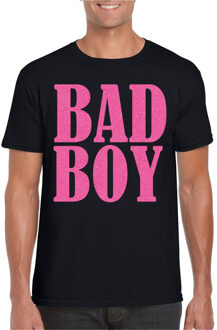 Foute party t-shirt voor heren - Bad Boy - zwart - glitter - carnaval/themafeest 2XL