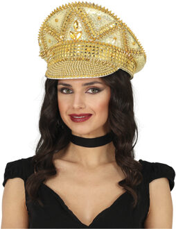 Foute party verkleed kapiteinspet met studs - goud - glitter - over the top - gay pride