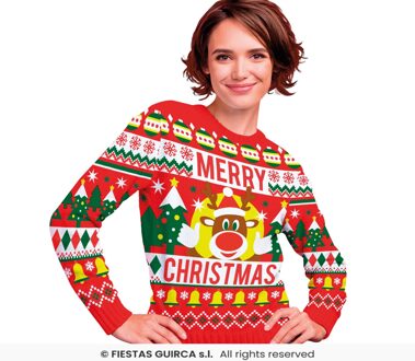 Foute Sweater Merry Christmas Rendier Rood Dames Rood - Zalm