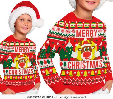 Foute Sweater Merry Christmas Rendier Rood Kind Rood - Zalm, Multikleur - Print