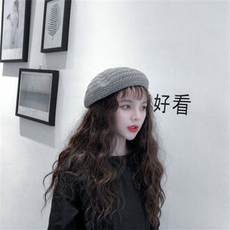 Foux Baret Stro Vrouwen Zomer Mesh Ademende Hoed Gebreide Koreaanse Stijl Franse Baret Dames Vrouwelijke Verstelbare Touw Donkergrijs