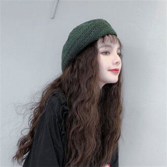 Foux Baret Stro Vrouwen Zomer Mesh Ademende Hoed Gebreide Koreaanse Stijl Franse Baret Dames Vrouwelijke Verstelbare Touw groen