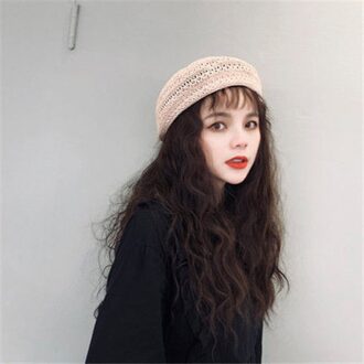 Foux Baret Stro Vrouwen Zomer Mesh Ademende Hoed Gebreide Koreaanse Stijl Franse Baret Dames Vrouwelijke Verstelbare Touw Roze