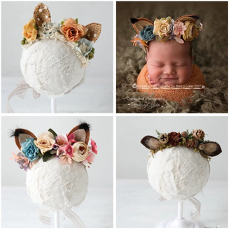 Fox Ears NewBorn Props Headband Flower Baby Girl Photo Halo Newborn Photography Props First Birthday Floral Crown Hairpiece Gift