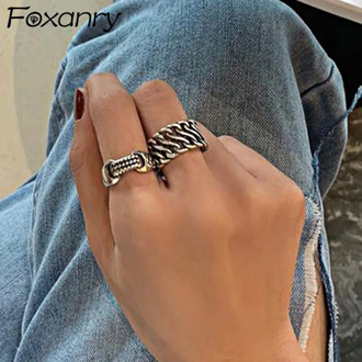 Foxanry 925 Sterling Silver Engagement Rings for Women New Fashion Vintage Chain Thai Silver Punk Hiphop Party Jewelry Gifts