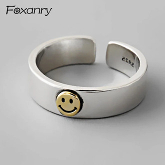 Foxanry 925 Sterling Silver Engagement Rings Vintage Simple Smiling Face Handmade anillo for Women Wedding Accessories Jewelry