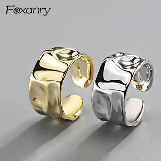 Foxanry 925 Sterling Silver Irregular Handmade Ring for Women Creative Geometric Wide anillos Jewelry Gift Size 16.5mm Adjustale