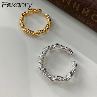 Foxanry 925 Sterling Silver Party Rings for Women Couples Vintage Trendy Twist Winding Geometric Handmade Birthday Jewelry Gifts