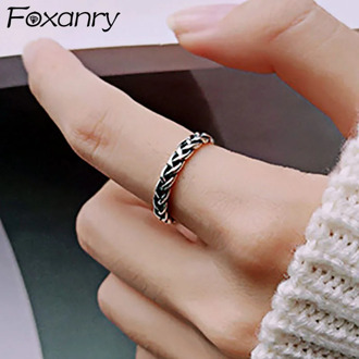 Foxanry 925 Sterling Silver Party Rings for Women New Fashion Vintage Weaving Chain Thai Silver Birthday Party Jewelry Gifts