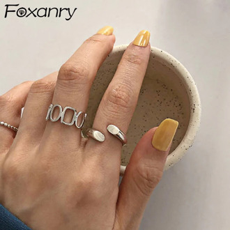 Foxanry 925 Sterling Silver Rings for Women New Fashion Creative Hollow Chain Geometric Handmade Vintage Punk Party Jewelry Gift