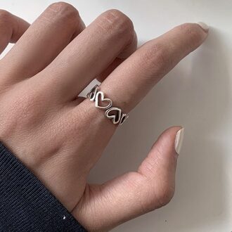 Foxanry 925 Sterling Zilver Liefde Hart Ringen Voor Vrouwen Koppels Mode Vintage Punk Hollow Geometrische Partij Sieraden