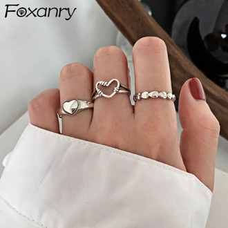 Foxanry INS Fashion 925 Sterling Silver Party Rings for Women Creative Trendy Hollow LOVE Heart Elegant Wedding Bride Jewelry