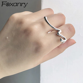 Foxanry Minimalist 925 Sterling Silver Rings for Women Trendy Creative Line Hollow Irregular Birthday Party Jewelry Gifts