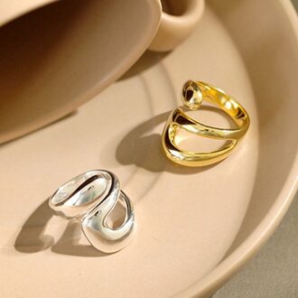 Foxanry Minimalistische 925 Sterling Zilveren Charm Ringen Voor Vrouwen Trendy Creatieve Water Hollow Geometrische Partij Sieraden Rings reeks