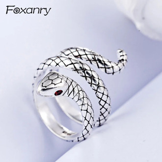 Foxanry Vintage Simple Cute Snake Rings 925 Sterling Silver anillos Party Jewelry Gifts for Women Couples Wedding Accessories