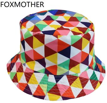 FOXMOTHER Multicolor Regenboog Geometrische Plaid Gedrukt Vissen Emmer Hoeden Zon Visser Caps Mens Womens
