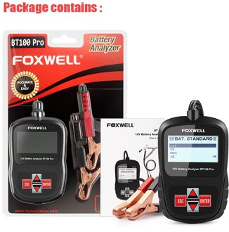Foxwell BT100 12V Auto Batterij Tester Analyzer 100-1100CCA Automotive Detecteren Gezondheid Fouten Voor Overstroomd Agm Gel Batterij