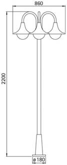 Fraai gevormde lantaarnpaal 171 S 3-lichts zwart