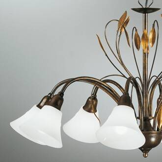 Fraaie hanglamp CAMPANA, 8-lichts Roestbruin, gepatineerd goud, wit