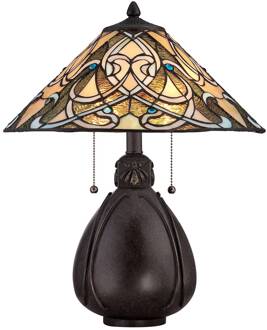 Fraaie Tiffany tafellamp India zwart-bruin, goud, crème, blauw