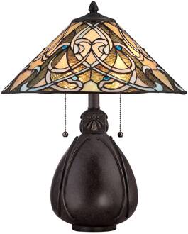 Fraaie Tiffany tafellamp India zwart-bruin, goud, crème, blauw