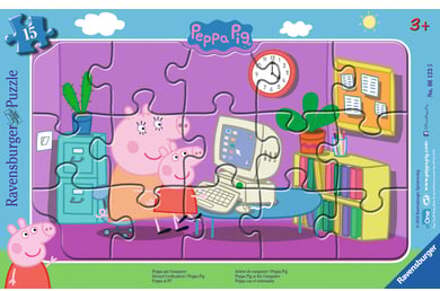 frame puzzel - Peppa pig: Peppa op de computer, 15 delig