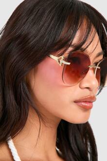 Frameless Tinted Frame Sunglasses, Gold - ONE SIZE