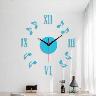 Frameloze 3D Grote Muur-Klok Sticker Mute Digitale Muur Grote Klok Woonkamer Thuis Luxe Decor Housewarming blauw