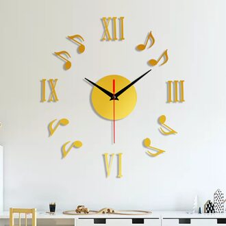 Frameloze 3D Grote Muur-Klok Sticker Mute Digitale Muur Grote Klok Woonkamer Thuis Luxe Decor Housewarming goud