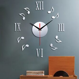 Frameloze 3D Grote Muur-Klok Sticker Mute Digitale Muur Grote Klok Woonkamer Thuis Luxe Decor Housewarming zilver
