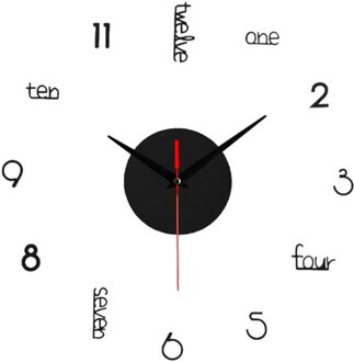 Frameloze Diy Muur Mute Klok 3D Spiegel Oppervlak Sticker Home Office Decor Zoete Kleurrijke Mode Smart Home Creatieve zwart