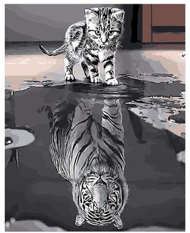 Frameloze Reflectie Kat Tijger Dieren Diy Digitale Schilderen Door Getallen Moderne Muur Canvas Schilderij Unieke Home Decor
