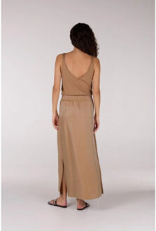 Fran rok ws691 long slits elastic waistband tobacco Bruin - 38