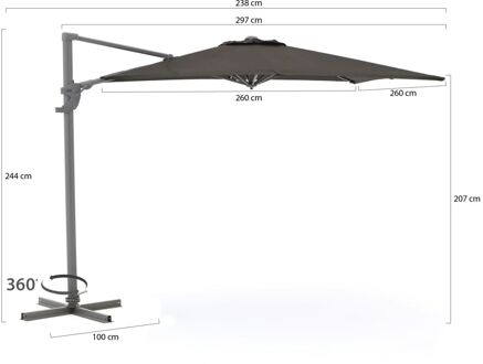 Francisco zweefparasol 260x260cm - Laagste prijsgarantie! Zwart