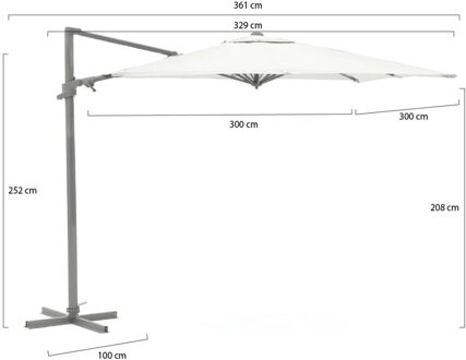 Francisco zweefparasol 300x300cm - Laagste prijsgarantie! Grijs