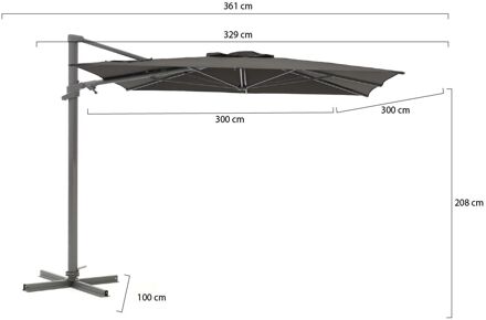 Francisco zweefparasol 300x300cm - Laagste prijsgarantie! Grijs