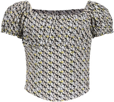 Frankie & Liberty Meisjes blouse - May - Krijt wit / Dusty zand/ Zwart / Honing geel print - Maat 140