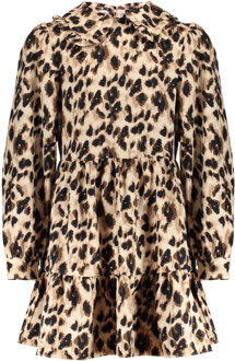 Frankie & Liberty Meisjes jurk - Fay - Zwart bruin luipaard print - Maat 164