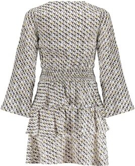 Frankie & Liberty Meisjes jurk - May - Krijt wit / Dusty zand/ Zwart / Honing geel print - Maat 164