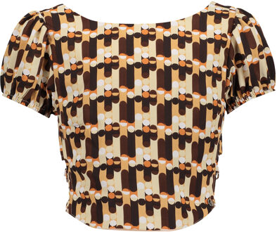 Frankie & Liberty Meisjes top - Hnte - Print chocolade bruin/zacht zand - Maat 164