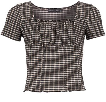 Frankie & Liberty Meisjes top - Macy - Fresh abrikoos / Zwart geruit - Maat 164