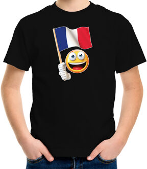 Frankrijk supporter / fan emoticon t-shirt zwart voor kinderen S (122-128)