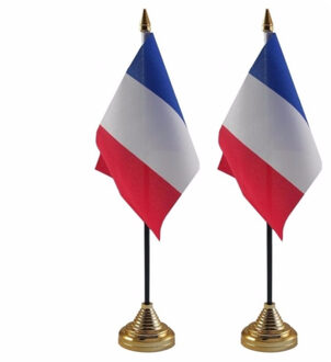 Frankrijk tafelvlaggetjes - 2x stuks - 10 x 15 cm - met gouden standaard - H27 cm - versiering