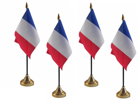 Frankrijk tafelvlaggetjes - 4x stuks - 10 x 15 cm - met gouden standaard - H27 cm - versiering