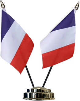 Frankrijk tafelvlaggetjes set - dubbele vlaggetjes op 1 standaard - 10 x 15 cm mini vlaggen