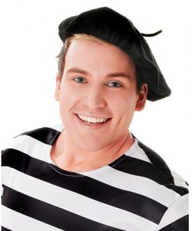 Franse carnaval verkleed alpino pet/baret - Set van 2x stuks - zwart - polyester